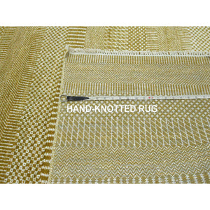 10'2"x14'2" Harvest Gold, Modern Grass Design, Hand Knotted, Borderless, Denser Weave, Wool And Silk, Tone On Tone, Lush And Plush, Oriental Rug FWR457968