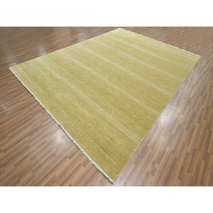 9'x12' Ecru Brown, Modern Grass Design, Borderless, Denser Weave, Tone On Tone, Wool And Silk, Lush And Plush, Hand Knotted, Oriental Rug FWR457974