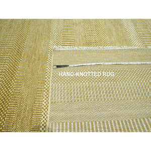 9'x12' Ecru Brown, Modern Grass Design, Borderless, Denser Weave, Tone On Tone, Wool And Silk, Lush And Plush, Hand Knotted, Oriental Rug FWR457974