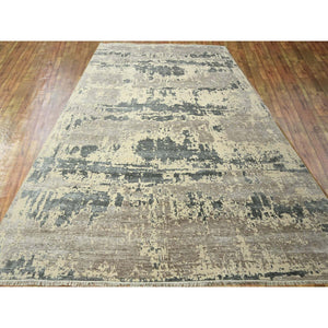 11'10"x15' Charcoal Gray & Beige, Modern Abstract Design with Natural Colors, Wool and Silk, Hand Knotted, Oversized, Oriental Rug FWR457986