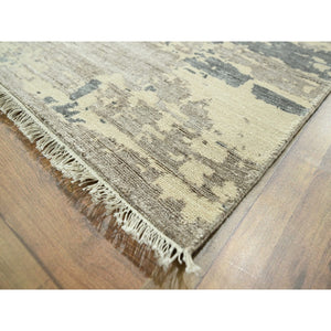 11'10"x15' Charcoal Gray & Beige, Modern Abstract Design with Natural Colors, Wool and Silk, Hand Knotted, Oversized, Oriental Rug FWR457986