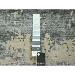 11'10"x15' Charcoal Gray & Beige, Modern Abstract Design with Natural Colors, Wool and Silk, Hand Knotted, Oversized, Oriental Rug FWR457986