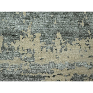 11'10"x15' Charcoal Gray & Beige, Modern Abstract Design with Natural Colors, Wool and Silk, Hand Knotted, Oversized, Oriental Rug FWR457986
