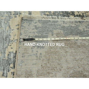 11'10"x15' Charcoal Gray & Beige, Modern Abstract Design with Natural Colors, Wool and Silk, Hand Knotted, Oversized, Oriental Rug FWR457986