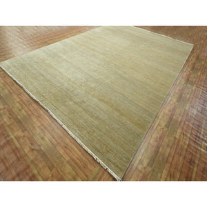 10'x14' Khaki Brown, Modern Grass Design, Hand Knotted, Borderless, Denser Weave, Lush and Plush, Tone on Tone, Wool and Silk, Oriental Rug FWR457992