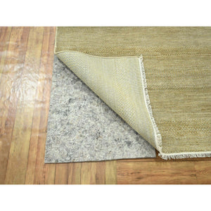 10'x14' Khaki Brown, Modern Grass Design, Hand Knotted, Borderless, Denser Weave, Lush and Plush, Tone on Tone, Wool and Silk, Oriental Rug FWR457992