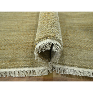 10'x14' Khaki Brown, Modern Grass Design, Hand Knotted, Borderless, Denser Weave, Lush And Plush, Tone On Tone, Wool And Silk, Oriental Rug FWR457992