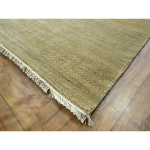 10'x14' Khaki Brown, Modern Grass Design, Hand Knotted, Borderless, Denser Weave, Lush And Plush, Tone On Tone, Wool And Silk, Oriental Rug FWR457992
