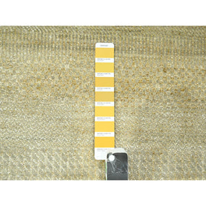 10'x14' Khaki Brown, Modern Grass Design, Hand Knotted, Borderless, Denser Weave, Lush and Plush, Tone on Tone, Wool and Silk, Oriental Rug FWR457992