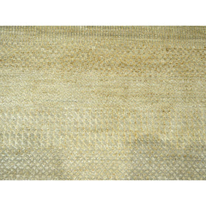 10'x14' Khaki Brown, Modern Grass Design, Hand Knotted, Borderless, Denser Weave, Lush and Plush, Tone on Tone, Wool and Silk, Oriental Rug FWR457992
