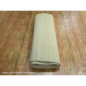10'x14' Khaki Brown, Modern Grass Design, Hand Knotted, Borderless, Denser Weave, Lush and Plush, Tone on Tone, Wool and Silk, Oriental Rug FWR457992