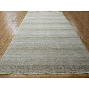 10'x14' Dark Vanilla Brown, Modern Grass Design, Wool And Silk, Hand Knotted, Borderless, Denser Weave, Tone On Tone, Lush And Plush, Oriental Rug FWR457998