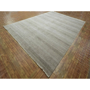 10'x14' Dark Vanilla Brown, Modern Grass Design, Wool And Silk, Hand Knotted, Borderless, Denser Weave, Tone On Tone, Lush And Plush, Oriental Rug FWR457998