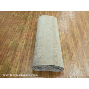 10'x14' Dark Vanilla Brown, Modern Grass Design, Wool And Silk, Hand Knotted, Borderless, Denser Weave, Tone On Tone, Lush And Plush, Oriental Rug FWR457998