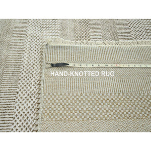 10'x14' Dark Vanilla Brown, Modern Grass Design, Wool And Silk, Hand Knotted, Borderless, Denser Weave, Tone On Tone, Lush And Plush, Oriental Rug FWR457998