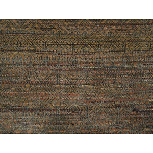 10'x14' Cinnamon Brown, Modern Grass Design, Hand Knotted, Borderless, Denser Weave, Tone On Tone, Wool And Silk, Lush And Plush, Oriental Rug FWR458004