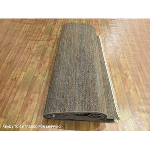 10'x14' Cinnamon Brown, Modern Grass Design, Hand Knotted, Borderless, Denser Weave, Tone On Tone, Wool And Silk, Lush And Plush, Oriental Rug FWR458004