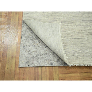10'x14' Bone White, Modern Grass Design, Hand Knotted, Borderless, Denser Weave, Tone on Tone, Wool and Silk, Lush and Plush, Oriental Rug FWR458010