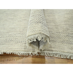 10'x14' Bone White, Modern Grass Design, Hand Knotted, Borderless, Denser Weave, Tone On Tone, Wool And Silk, Lush And Plush, Oriental Rug FWR458010