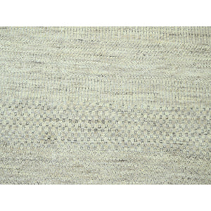 10'x14' Bone White, Modern Grass Design, Hand Knotted, Borderless, Denser Weave, Tone on Tone, Wool and Silk, Lush and Plush, Oriental Rug FWR458010