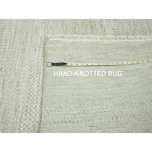 10'x14' Bone White, Modern Grass Design, Hand Knotted, Borderless, Denser Weave, Tone On Tone, Wool And Silk, Lush And Plush, Oriental Rug FWR458010