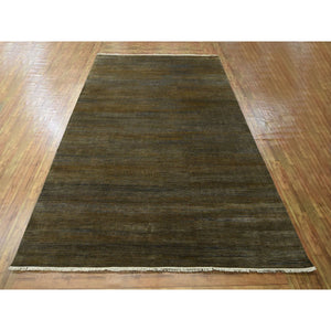 9'x11'10" Chocolate Brown, Modern Grass Design, Hand Knotted, Borderless, Denser Weave, Tone On Tone, Wool And Silk, Lush And Plush, Oriental Rug FWR458016