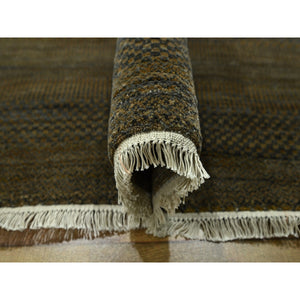 9'x11'10" Chocolate Brown, Modern Grass Design, Hand Knotted, Borderless, Denser Weave, Tone On Tone, Wool And Silk, Lush And Plush, Oriental Rug FWR458016