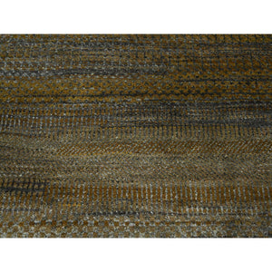 9'x11'10" Chocolate Brown, Modern Grass Design, Hand Knotted, Borderless, Denser Weave, Tone On Tone, Wool And Silk, Lush And Plush, Oriental Rug FWR458016