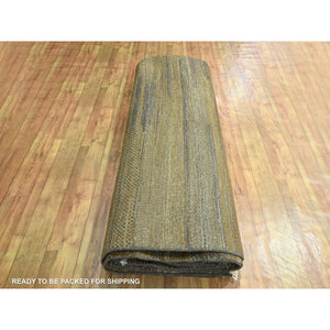 9'x11'10" Chocolate Brown, Modern Grass Design, Hand Knotted, Borderless, Denser Weave, Tone On Tone, Wool And Silk, Lush And Plush, Oriental Rug FWR458016