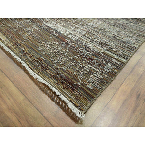 8'10"x12' Chipmunk Brown, Erased and Broken Line Design, Wool & Silk, Hand Knotted, Hi and Low, Oriental Rug FWR458022