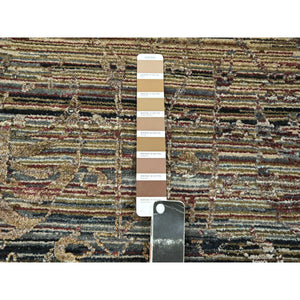 8'10"x12' Chipmunk Brown, Erased and Broken Line Design, Wool & Silk, Hand Knotted, Hi and Low, Oriental Rug FWR458022