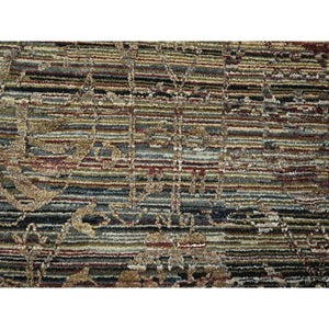 8'10"x12' Chipmunk Brown, Erased and Broken Line Design, Wool & Silk, Hand Knotted, Hi and Low, Oriental Rug FWR458022