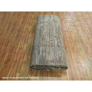 8'10"x12' Chipmunk Brown, Erased and Broken Line Design, Wool & Silk, Hand Knotted, Hi and Low, Oriental Rug FWR458022