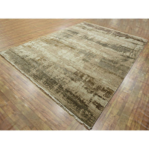 9'x12' Beige & Brown, Modern Abstract Design With Natural Colors, Wool And Silk, Hand Knotted, Oriental Rug FWR458034