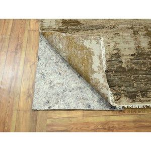 9'x12' Beige & Brown, Modern Abstract Design With Natural Colors, Wool And Silk, Hand Knotted, Oriental Rug FWR458034