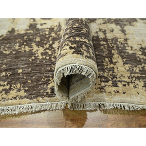 9'x12' Ivory & Chocolate Brown, Modern Abstract Design with Natural Colors, Hand Knotted, Wool and Silk, Oriental Rug FWR458040