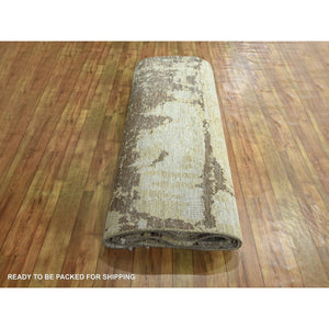 9'x12' Ivory & Chocolate Brown, Modern Abstract Design with Natural Colors, Hand Knotted, Wool and Silk, Oriental Rug FWR458040