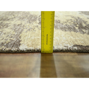 9'x12' Ivory & Chocolate Brown, Modern Abstract Design with Natural Colors, Hand Knotted, Wool and Silk, Oriental Rug FWR458040