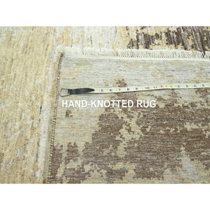 9'x12' Ivory & Chocolate Brown, Modern Abstract Design with Natural Colors, Hand Knotted, Wool and Silk, Oriental Rug FWR458040