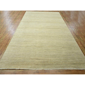 9'1"x12'3" Ecru Brown, Modern Grass Design, Hand Knotted, Borderless, Tone On Tone, Wool And Silk, Denser Weave, Lush And Plush, Oriental Rug FWR458046