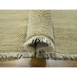 9'1"x12'3" Ecru Brown, Modern Grass Design, Hand Knotted, Borderless, Tone On Tone, Wool And Silk, Denser Weave, Lush And Plush, Oriental Rug FWR458046