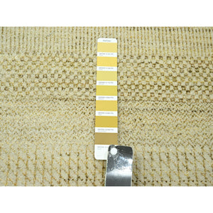 9'1"x12'3" Ecru Brown, Modern Grass Design, Hand Knotted, Borderless, Tone On Tone, Wool And Silk, Denser Weave, Lush And Plush, Oriental Rug FWR458046