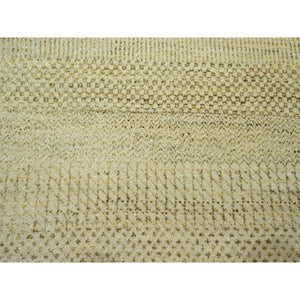 9'1"x12'3" Ecru Brown, Modern Grass Design, Hand Knotted, Borderless, Tone On Tone, Wool And Silk, Denser Weave, Lush And Plush, Oriental Rug FWR458046