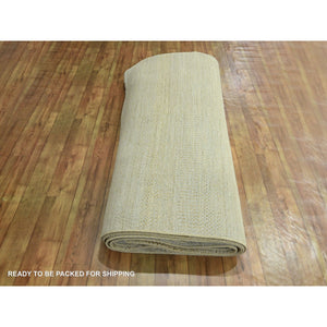 9'1"x12'3" Ecru Brown, Modern Grass Design, Hand Knotted, Borderless, Tone On Tone, Wool And Silk, Denser Weave, Lush And Plush, Oriental Rug FWR458046
