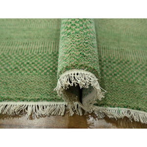8'1"x10'3" Peppermint Green, Modern Grass Design, Hand Knotted, Denser Weave, Tone on Tone, Borderless, Wool and Silk, Lush and Plush, Oriental Rug FWR458058