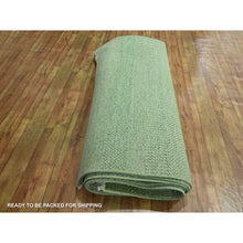 Load image into Gallery viewer, 8&#39;1&quot;x10&#39;3&quot; Peppermint Green, Modern Grass Design, Hand Knotted, Denser Weave, Tone on Tone, Borderless, Wool and Silk, Lush and Plush, Oriental Rug FWR458058