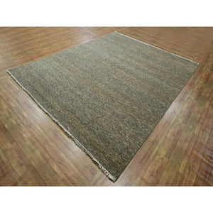 8'x10' Cedar Brown, Modern Grass Design, Hand Knotted, Borderless, Tone on Tone, Denser Weave, Wool and Silk, Lush and Plush, Oriental Rug FWR458064