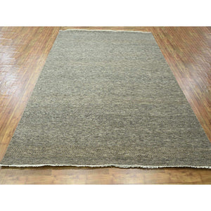 8'x10' Stone Gray, Modern Grass Design, Wool and Silk, Hand Knotted, Borderless, Denser Weave, Tone on Tone, Lush and Plush, Oriental Rug FWR458070