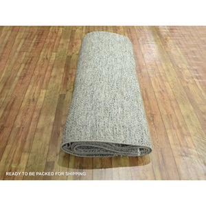 8'x10' Stone Gray, Modern Grass Design, Wool and Silk, Hand Knotted, Borderless, Denser Weave, Tone on Tone, Lush and Plush, Oriental Rug FWR458070