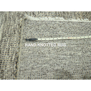 8'x10' Stone Gray, Modern Grass Design, Wool and Silk, Hand Knotted, Borderless, Denser Weave, Tone on Tone, Lush and Plush, Oriental Rug FWR458070